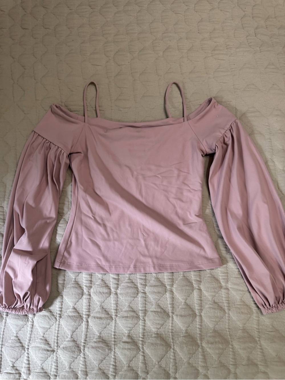 Susana Monaco Blush Off-Shoulder Puff Sleeve Tunic Top with Spaghetti Straps NWT